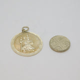 Sterling Silver Bevelled Edge Round St Christopher Travel Pendant Vintage c1970s