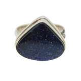 Sterling Silver Blue Goldstone Chunky Studio Style Ring Vintage c1970 Size P
