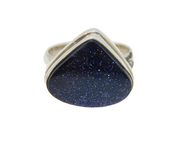 Sterling Silver Blue Goldstone Chunky Studio Style Ring Vintage c1970 Size P