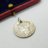 Sterling Silver USA One Dime 1940 Coin Charm Pendant WWII Time Antique
