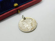 Sterling Silver USA One Dime 1940 Coin Charm Pendant WWII Time Antique