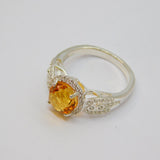 Sterling Silver Citrine & White Sapphire Dress Ring Vintage c1970 Size N 1/2