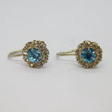 Edwardian Pair of Sterling Silver Blue Paste Screw Back Earrings Antique c1910