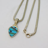 Mexican Sterling Silver, Turquoise & Opal Pendant Necklace Vintage c1980s
