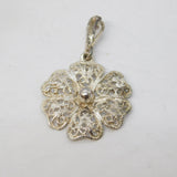 Sterling Silver Floral Outline Drop Charm Pendant Vintage c1970