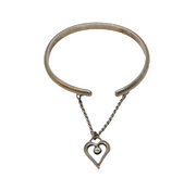 Studio Sterling Silver Heart Drop Bangle Bracelet Vintage 1973 London