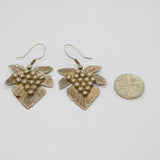 Pair of Sterling Silver Vine Leaf & Grapes Studio Drop Earrings Modern c1994