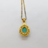 Gold On Sterling Silver Turquoise & White Sapphire Pendant Necklace Modern c2000