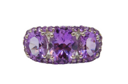 Sterling Silver Multi-Stone Amethyst Statement Ring Vintage c1970 Size P