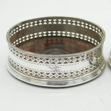 George III Pair of Sterling Silver Turned Wooden Crested Bottle Coasters Antique