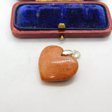 Sterling Silver Carved Red Agate Heart Charm Pendant Vintage c1970