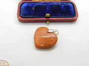 Sterling Silver Carved Red Agate Heart Charm Pendant Vintage c1970