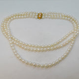 J. Köhle 9ct Gold & Cultured Pearl Triple Strand Necklace Vintage c1960s
