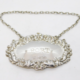Sterling Silver Floral Pattern Port Decanter Label Vintage 1979 Birmingham