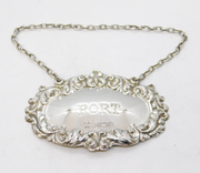 Sterling Silver Floral Pattern Port Decanter Label Vintage 1979 Birmingham