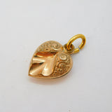 Victorian Rolled Gold Floral Pattern Puffy Heart Pendant Antique c1880s