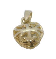 Sterling Silver Patterned Cutwork Puff Heart Charm Pendant Vintage c1970