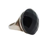 Sterling Silver & Faceted Onyx Large Statement Ring Vintage c1980s