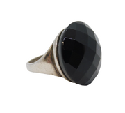 Sterling Silver & Faceted Onyx Large Statement Ring Vintage c1980s