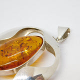 Studio Jewellery Large Sterling Silver & Baltic Amber Drop Pendant Vintage c1990