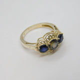 Sterling Silver Triple Faceted Iolite Boat Dress Ring Vintage c1970 Size P