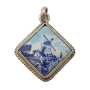 Sterling Silver Delft Pottery Charm Pendant Vintage c1970s