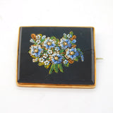 19th Century Gold & Gilt Mounted Floral Micro Mosaic Brooch Antique 1880s AF