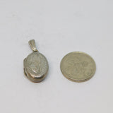 Sterling Silver Floral Design Small Oval Locket Charm Pendant Vintage c1970