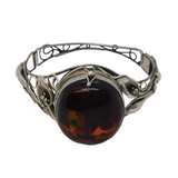 Sterling Silver Large Baltic Amber Wristwatch Bangle Bracelet Vintage c1970s