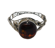 Sterling Silver Large Baltic Amber Wristwatch Bangle Bracelet Vintage c1970s