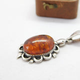 Sterling Silver Turtle Style Cabochon Baltic Amber Charm Pendant Vintage c1970