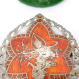 Siam Sterling Silver & Red Niello Enamel Dancing Goddess Brooch Antique c1940