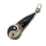 Sterling Silver Enamel Yin-Yang Drop Charm Pendant Vintage c1970s