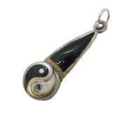 Sterling Silver Enamel Yin-Yang Drop Charm Pendant Vintage c1970s