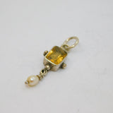Sterling Silver  Citrine & Freshwater Pearl Drop Charm Pendant Vintage c1970
