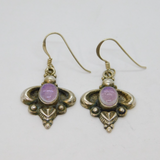Pair of Sterling Silver Eastern Style Amethyst Hook Drop Earrings Vintage c1970