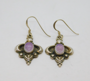 Pair of Sterling Silver Eastern Style Amethyst Hook Drop Earrings Vintage c1970