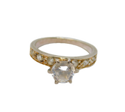 Sterling Silver CZ Engagement Or Dress Ring Modern c1990 Size M