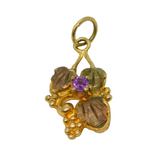 10ct Yellow-Rose Gold, Amethyst Set Vine Pattern Drop Pendant Vintage c1970