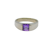 Sterling Silver Princess Cut Amethyst Solitaire Band Ring Modern c1990 Size O