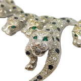 Large Costume Jewellery Silver Plated Leaping Panther Necklace Vintage