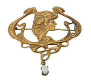 Art Nouveau Style Rolled Gold & Cabochon Opal Drop Brooch Vintage c1970