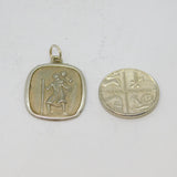 Sterling Silver Matt & Polished St Christopher Travel Pendant Vintage c1970