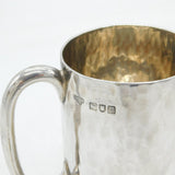 Arts & Crafts Sterling Silver Planished Christening Mug Antique 1907 London