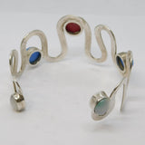 Sterling Silver Swirl Pattern Five-Stone Bangle Bracelet Vintage c1990