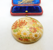 Signed Japanese Satsuma Pottery Buckle Vintage c1930 Art Deco
