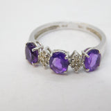 14ct White Gold, Amethyst & Diamond Dress Ring Vintage c1990s