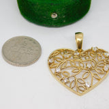 Sterling Silver Gilt Leaf Cutwork Heart Crystal Set Charm Pendant Vintage c1970