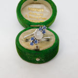 Sterling Silver, Moonstone & Sapphire Crossover Ring Vintage c1990