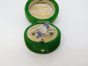 Sterling Silver, Moonstone & Sapphire Crossover Ring Vintage c1990